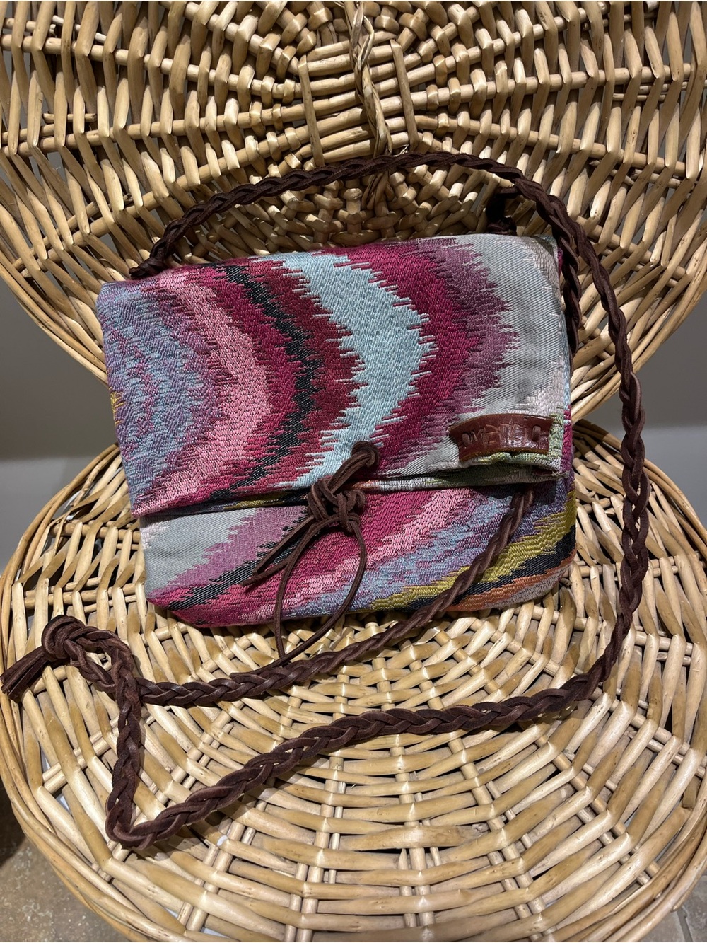 Omelka Woven Pink Multi-Tone Boho Crossbody Bag with Braided Strap